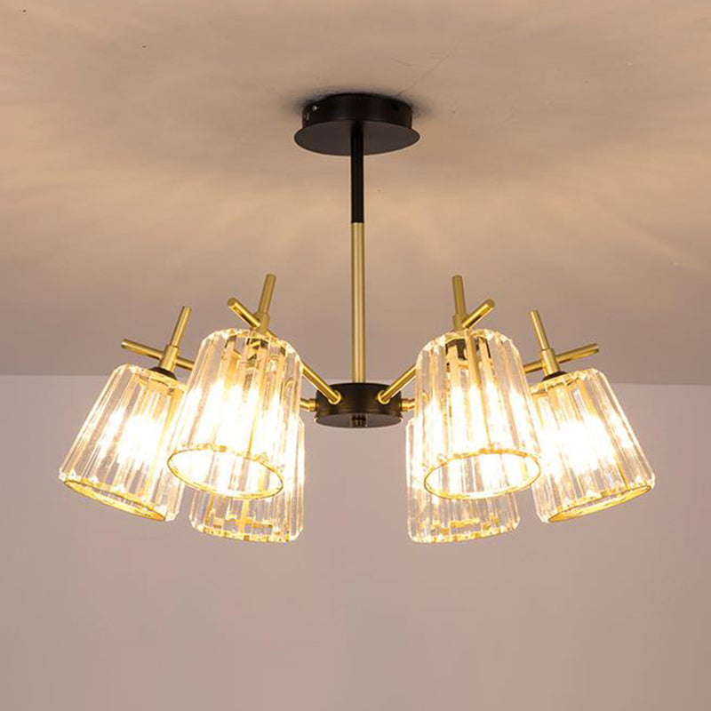 Rectangle-Cut Crystal Cylinder Ceiling Lamp Contemporary 6/8/10 Heads Black Chandelier Light, 26.5"/33"/41" Wide Clearhalo 'Ceiling Lights' 'Chandeliers' 'Modern Chandeliers' 'Modern' Lighting' 280748