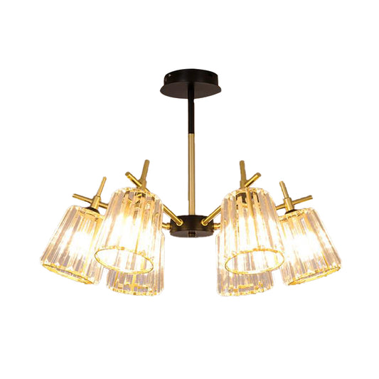 Rectangle-Cut Crystal Cylinder Ceiling Lamp Contemporary 6/8/10 Heads Black Chandelier Light, 26.5"/33"/41" Wide Clearhalo 'Ceiling Lights' 'Chandeliers' 'Modern Chandeliers' 'Modern' Lighting' 280750