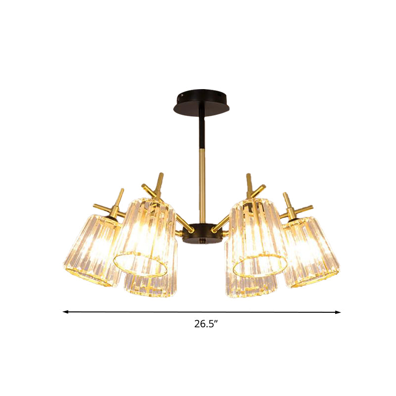 Rectangle-Cut Crystal Cylinder Ceiling Lamp Contemporary 6/8/10 Heads Black Chandelier Light, 26.5"/33"/41" Wide Clearhalo 'Ceiling Lights' 'Chandeliers' 'Modern Chandeliers' 'Modern' Lighting' 280751