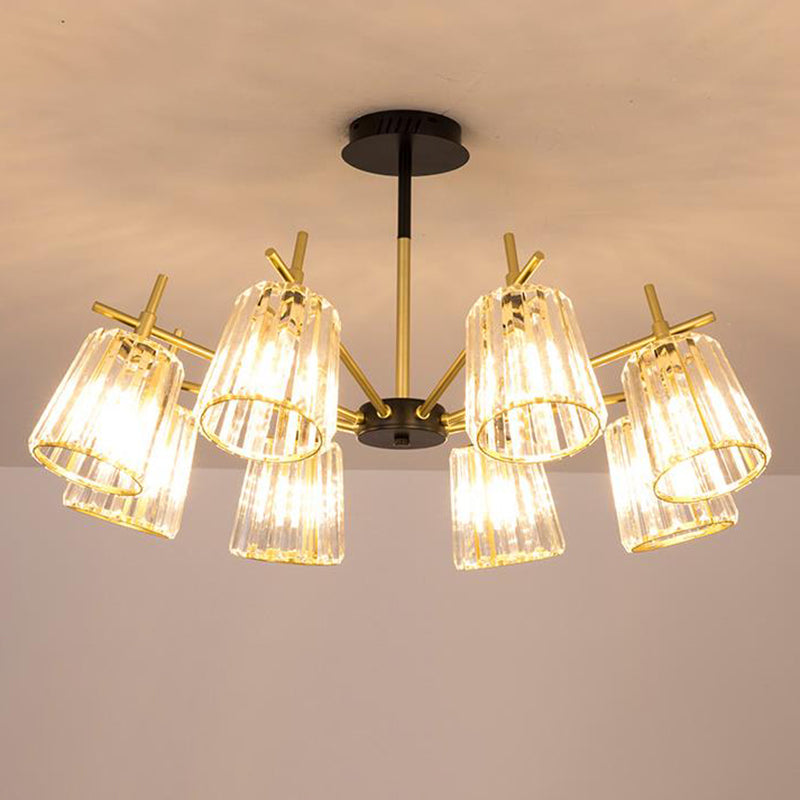 Rectangle-Cut Crystal Cylinder Ceiling Lamp Contemporary 6/8/10 Heads Black Chandelier Light, 26.5"/33"/41" Wide Clearhalo 'Ceiling Lights' 'Chandeliers' 'Modern Chandeliers' 'Modern' Lighting' 280752