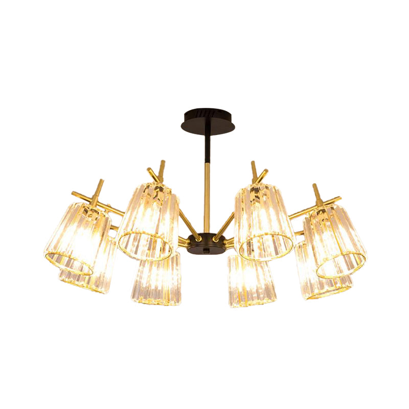 Rectangle-Cut Crystal Cylinder Ceiling Lamp Contemporary 6/8/10 Heads Black Chandelier Light, 26.5"/33"/41" Wide Clearhalo 'Ceiling Lights' 'Chandeliers' 'Modern Chandeliers' 'Modern' Lighting' 280754