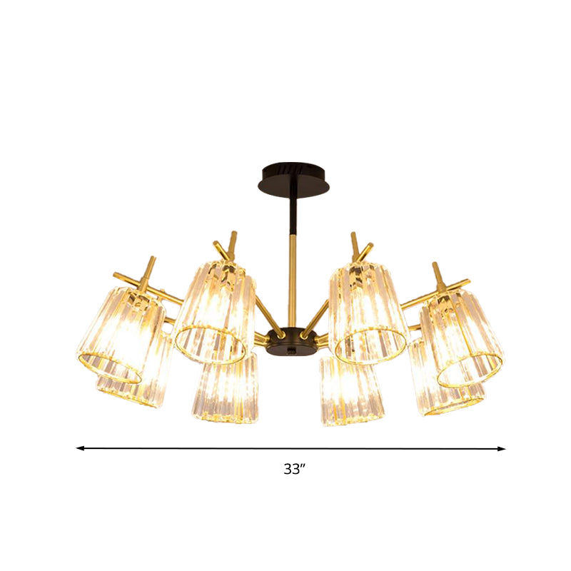 Rectangle-Cut Crystal Cylinder Ceiling Lamp Contemporary 6/8/10 Heads Black Chandelier Light, 26.5"/33"/41" Wide Clearhalo 'Ceiling Lights' 'Chandeliers' 'Modern Chandeliers' 'Modern' Lighting' 280755