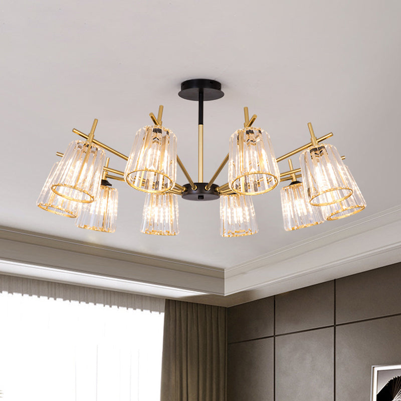 Rectangle-Cut Crystal Cylinder Ceiling Lamp Contemporary 6/8/10 Heads Black Chandelier Light, 26.5"/33"/41" Wide Black 41" Clearhalo 'Ceiling Lights' 'Chandeliers' 'Modern Chandeliers' 'Modern' Lighting' 280756