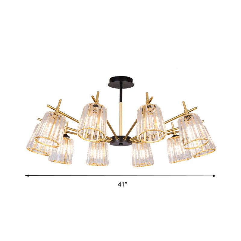 Rectangle-Cut Crystal Cylinder Ceiling Lamp Contemporary 6/8/10 Heads Black Chandelier Light, 26.5"/33"/41" Wide Clearhalo 'Ceiling Lights' 'Chandeliers' 'Modern Chandeliers' 'Modern' Lighting' 280759