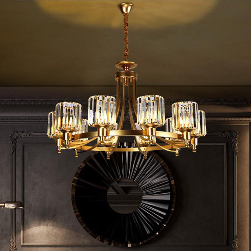 Cylinder Crystal Rod Hanging Ceiling Light Postmodern 10 Heads Black/Brass Pendant Chandelier Brass Clearhalo 'Ceiling Lights' 'Chandeliers' 'Modern Chandeliers' 'Modern' Lighting' 280771