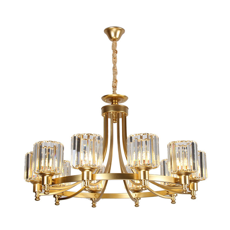 Cylinder Crystal Rod Hanging Ceiling Light Postmodern 10 Heads Black/Brass Pendant Chandelier Clearhalo 'Ceiling Lights' 'Chandeliers' 'Modern Chandeliers' 'Modern' Lighting' 280773