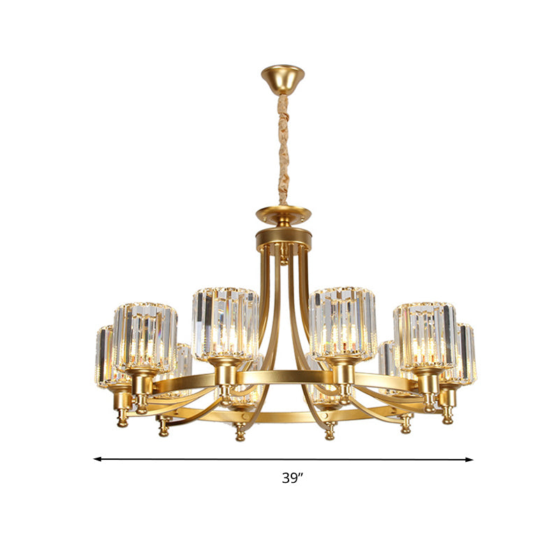 Cylinder Crystal Rod Hanging Ceiling Light Postmodern 10 Heads Black/Brass Pendant Chandelier Clearhalo 'Ceiling Lights' 'Chandeliers' 'Modern Chandeliers' 'Modern' Lighting' 280774