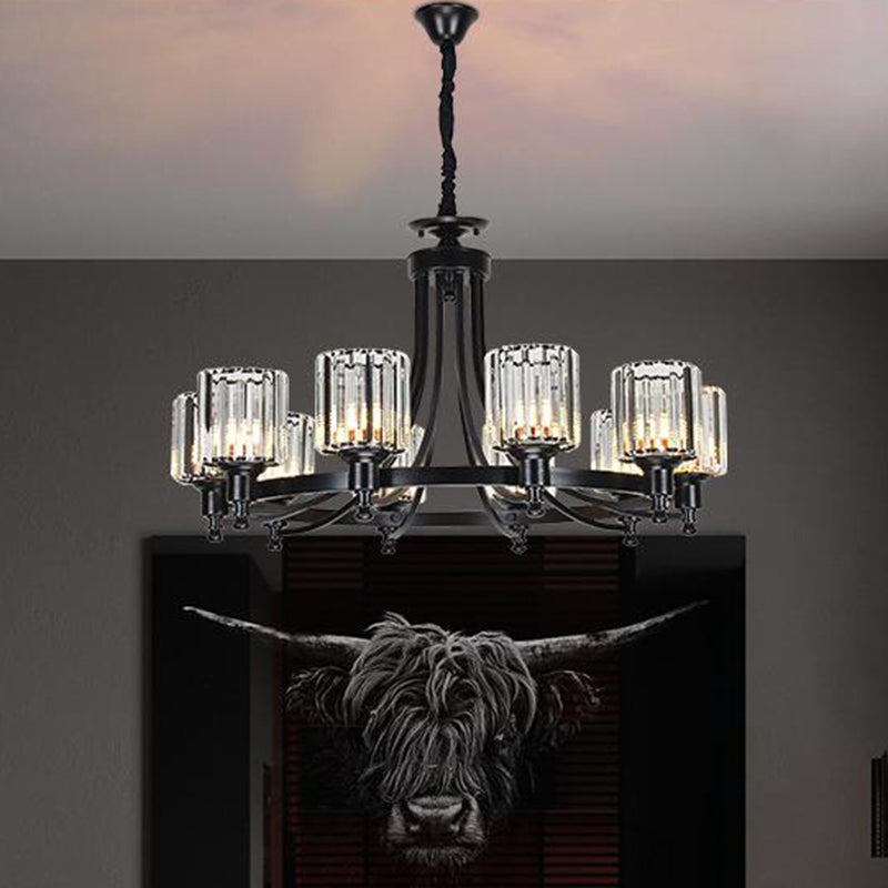 Cylinder Crystal Rod Hanging Ceiling Light Postmodern 10 Heads Black/Brass Pendant Chandelier Black Clearhalo 'Ceiling Lights' 'Chandeliers' 'Modern Chandeliers' 'Modern' Lighting' 280778