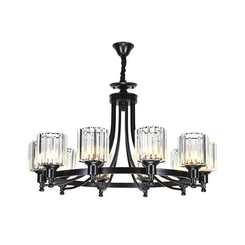 Cylinder Crystal Rod Hanging Ceiling Light Postmodern 10 Heads Black/Brass Pendant Chandelier Clearhalo 'Ceiling Lights' 'Chandeliers' 'Modern Chandeliers' 'Modern' Lighting' 280780