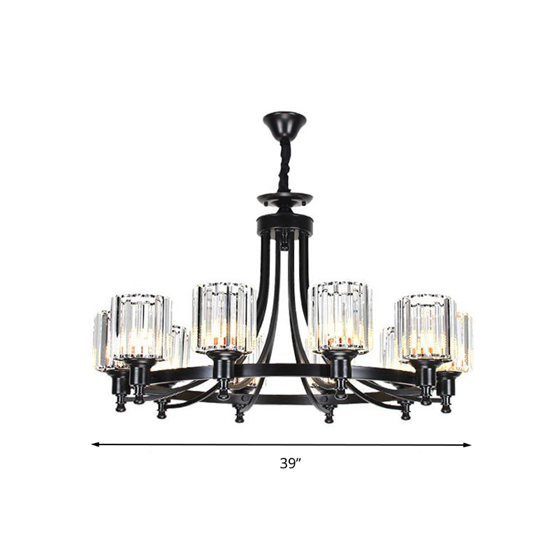 Cylinder Crystal Rod Hanging Ceiling Light Postmodern 10 Heads Black/Brass Pendant Chandelier Clearhalo 'Ceiling Lights' 'Chandeliers' 'Modern Chandeliers' 'Modern' Lighting' 280781