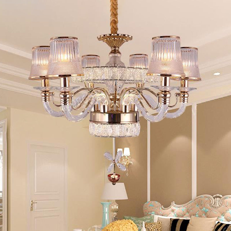 Empire Shape Ridge Glass Hanging Light Fixture Minimalist 6 Heads Gold Chandelier Lamp Clearhalo 'Ceiling Lights' 'Chandeliers' 'Modern Chandeliers' 'Modern' Lighting' 280836