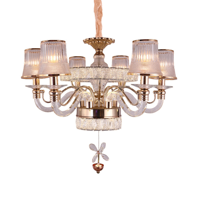 Empire Shape Ridge Glass Hanging Light Fixture Minimalist 6 Heads Gold Chandelier Lamp Clearhalo 'Ceiling Lights' 'Chandeliers' 'Modern Chandeliers' 'Modern' Lighting' 280839