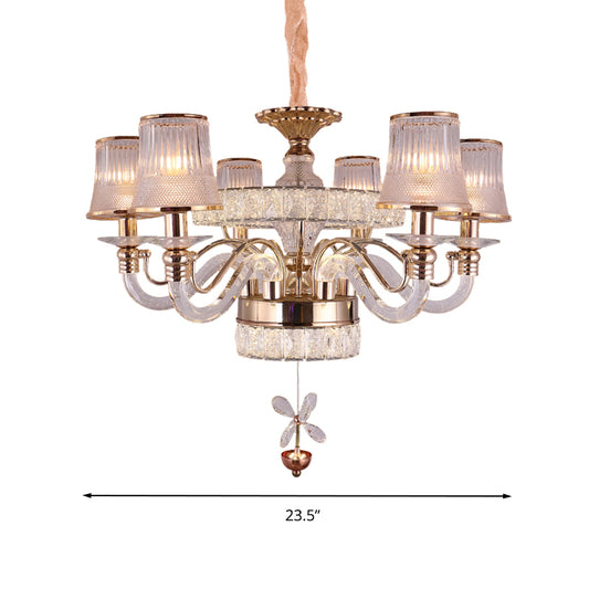 Empire Shape Ridge Glass Hanging Light Fixture Minimalist 6 Heads Gold Chandelier Lamp Clearhalo 'Ceiling Lights' 'Chandeliers' 'Modern Chandeliers' 'Modern' Lighting' 280840