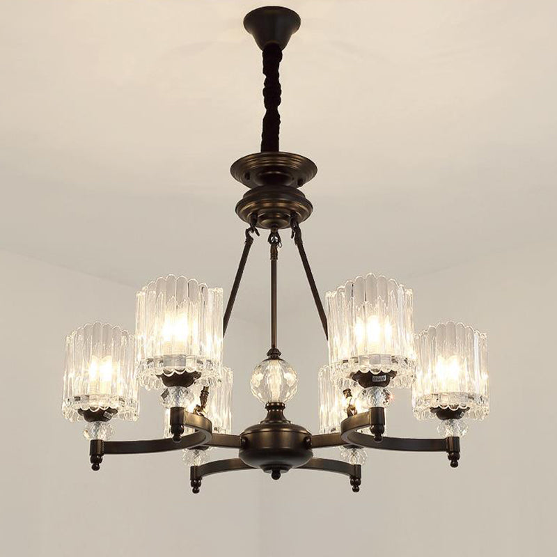 Black Cylinder Suspension Lighting Contemporary 6/8/10 Heads Crystal Rod Hanging Lamp Kit, 28"/34.5"/42.5" Wide Clearhalo 'Ceiling Lights' 'Chandeliers' 'Modern Chandeliers' 'Modern' Lighting' 280858