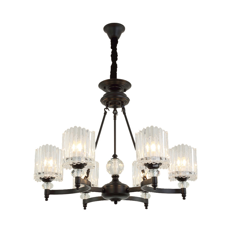 Black Cylinder Suspension Lighting Contemporary 6/8/10 Heads Crystal Rod Hanging Lamp Kit, 28"/34.5"/42.5" Wide Clearhalo 'Ceiling Lights' 'Chandeliers' 'Modern Chandeliers' 'Modern' Lighting' 280860