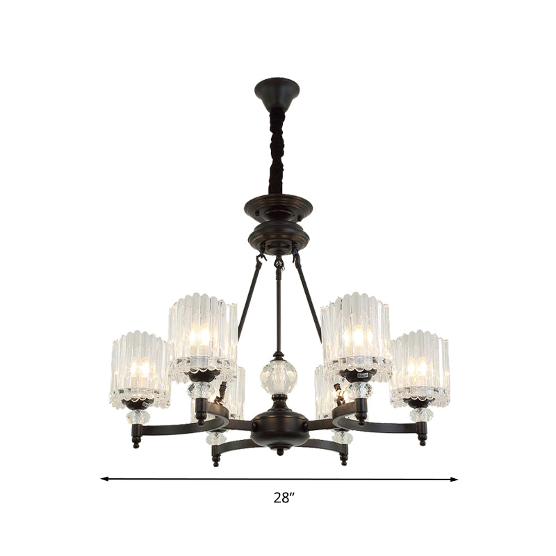 Black Cylinder Suspension Lighting Contemporary 6/8/10 Heads Crystal Rod Hanging Lamp Kit, 28"/34.5"/42.5" Wide Clearhalo 'Ceiling Lights' 'Chandeliers' 'Modern Chandeliers' 'Modern' Lighting' 280861