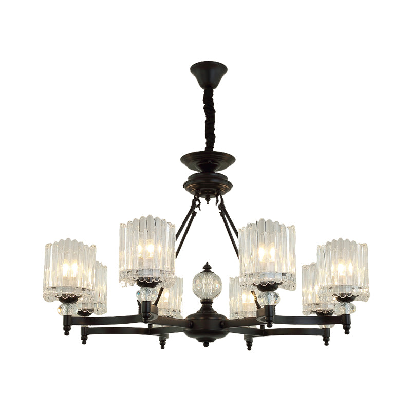 Black Cylinder Suspension Lighting Contemporary 6/8/10 Heads Crystal Rod Hanging Lamp Kit, 28"/34.5"/42.5" Wide Clearhalo 'Ceiling Lights' 'Chandeliers' 'Modern Chandeliers' 'Modern' Lighting' 280865