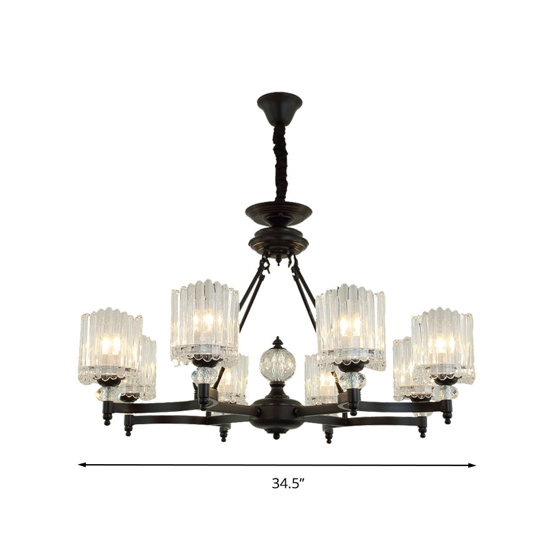 Black Cylinder Suspension Lighting Contemporary 6/8/10 Heads Crystal Rod Hanging Lamp Kit, 28"/34.5"/42.5" Wide Clearhalo 'Ceiling Lights' 'Chandeliers' 'Modern Chandeliers' 'Modern' Lighting' 280866