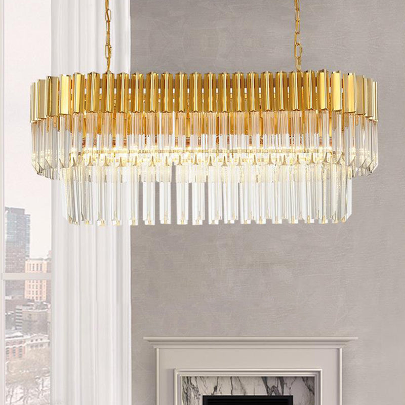 Brass Oval Island Light Postmodern 8 Heads Tri-Sided Crystal Rod Hanging Light Fixture Clearhalo 'Ceiling Lights' 'Island Lights' Lighting' 280882