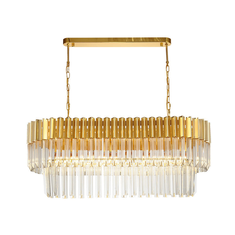 Brass Oval Island Light Postmodern 8 Heads Tri-Sided Crystal Rod Hanging Light Fixture Clearhalo 'Ceiling Lights' 'Island Lights' Lighting' 280885