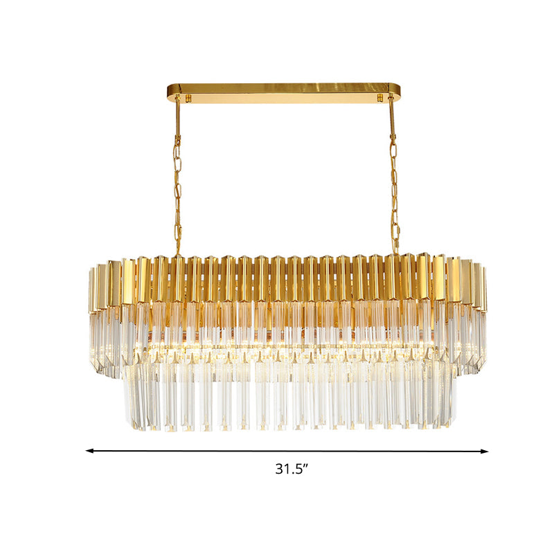 Brass Oval Island Light Postmodern 8 Heads Tri-Sided Crystal Rod Hanging Light Fixture Clearhalo 'Ceiling Lights' 'Island Lights' Lighting' 280886