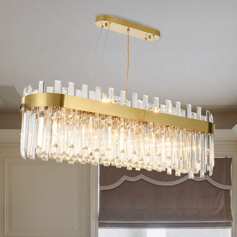 Oval Island Lighting Fixture Postmodern Three Sided Crystal 23 Heads Hanging Ceiling Light Clearhalo 'Ceiling Lights' 'Island Lights' Lighting' 280891