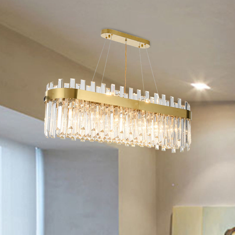 Oval Island Lighting Fixture Postmodern Three Sided Crystal 23 Heads Hanging Ceiling Light Brass Clearhalo 'Ceiling Lights' 'Island Lights' Lighting' 280892