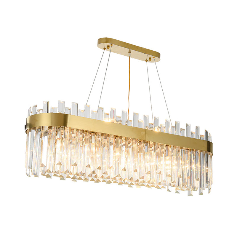 Oval Island Lighting Fixture Postmodern Three Sided Crystal 23 Heads Hanging Ceiling Light Clearhalo 'Ceiling Lights' 'Island Lights' Lighting' 280894