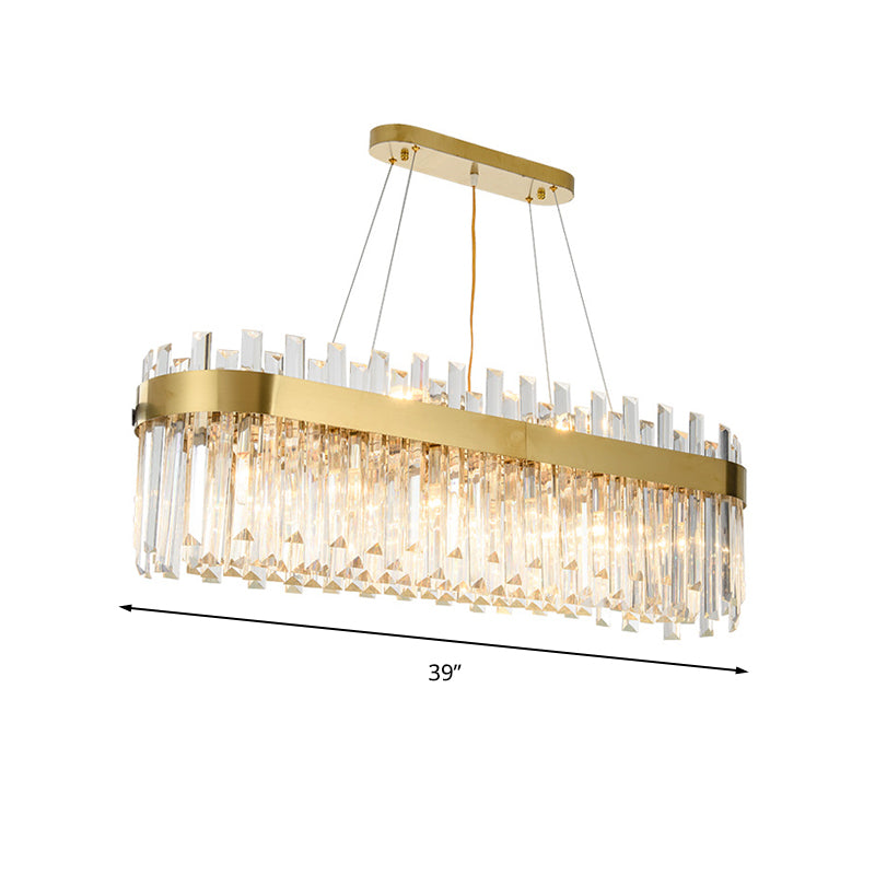 Oval Island Lighting Fixture Postmodern Three Sided Crystal 23 Heads Hanging Ceiling Light Clearhalo 'Ceiling Lights' 'Island Lights' Lighting' 280895