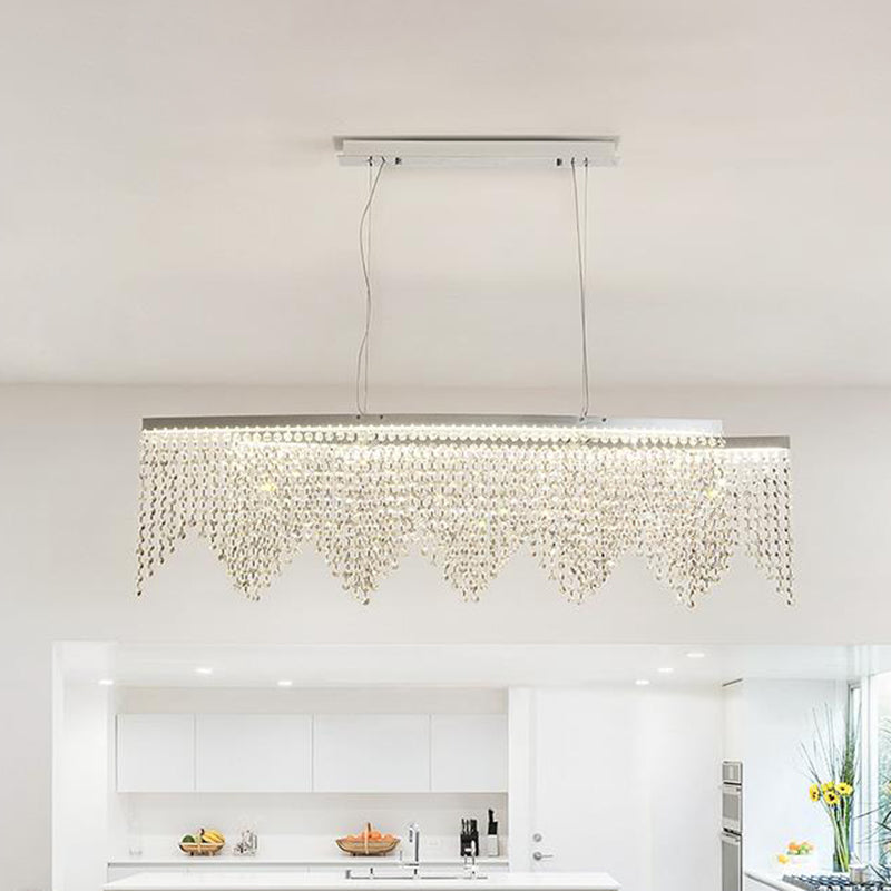 Crystal Strand Curved Island Pendant Simple Style Silver LED Ceiling Suspension Lamp Silver Clearhalo 'Ceiling Lights' 'Island Lights' Lighting' 280901