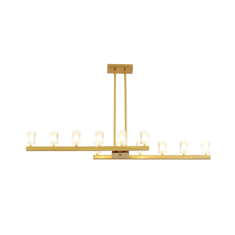 Brass Linear Ceiling Pendant Light Postmodern 12 Heads Rectangle Crystal Island Lighting Idea Clearhalo 'Ceiling Lights' 'Island Lights' Lighting' 280921