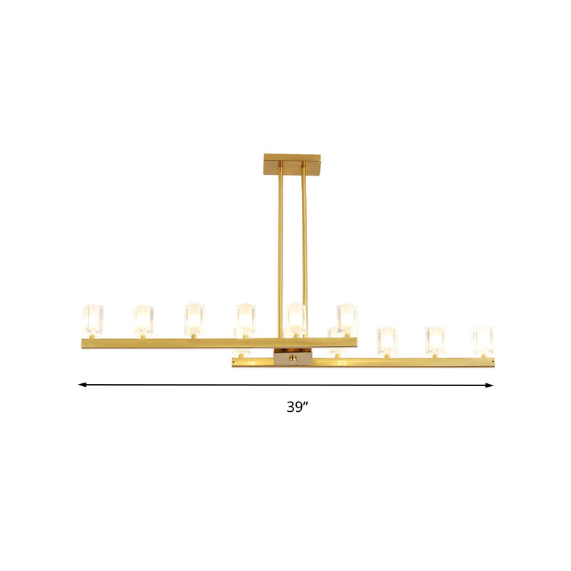 Brass Linear Ceiling Pendant Light Postmodern 12 Heads Rectangle Crystal Island Lighting Idea Clearhalo 'Ceiling Lights' 'Island Lights' Lighting' 280922