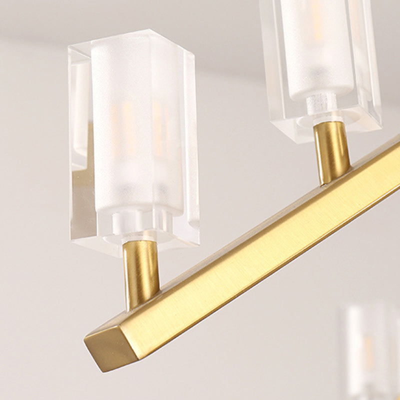 Brass Linear Ceiling Pendant Light Postmodern 12 Heads Rectangle Crystal Island Lighting Idea Clearhalo 'Ceiling Lights' 'Island Lights' Lighting' 280923