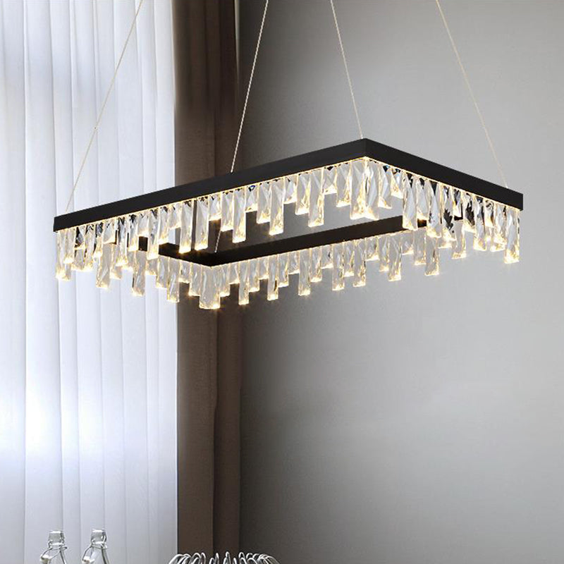 Rectangle Hanging Light Modern Crystal Block 16"/23.5" Wide LED Black Chandelier Lighting Clearhalo 'Ceiling Lights' 'Chandeliers' 'Modern Chandeliers' 'Modern' Lighting' 280925