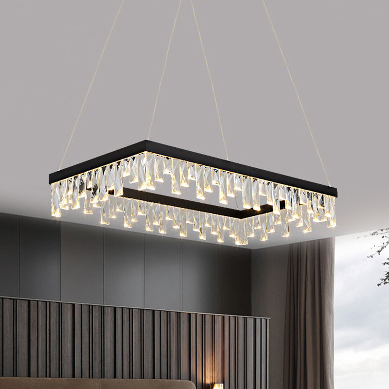 Rectangle Hanging Light Modern Crystal Block 16"/23.5" Wide LED Black Chandelier Lighting Black Clearhalo 'Ceiling Lights' 'Chandeliers' 'Modern Chandeliers' 'Modern' Lighting' 280926