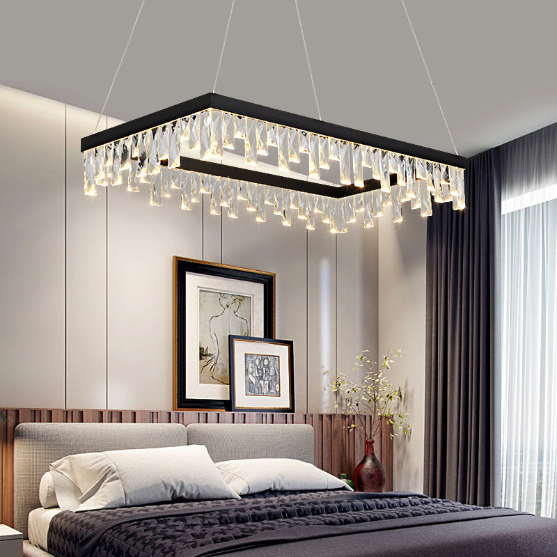 Rectangle Hanging Light Modern Crystal Block 16"/23.5" Wide LED Black Chandelier Lighting Clearhalo 'Ceiling Lights' 'Chandeliers' 'Modern Chandeliers' 'Modern' Lighting' 280927