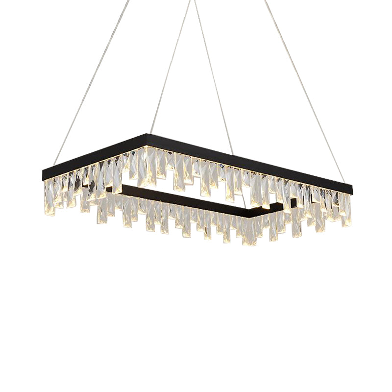 Rectangle Hanging Light Modern Crystal Block 16"/23.5" Wide LED Black Chandelier Lighting Clearhalo 'Ceiling Lights' 'Chandeliers' 'Modern Chandeliers' 'Modern' Lighting' 280928