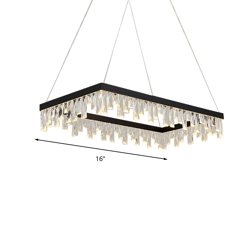 Rectangle Hanging Light Modern Crystal Block 16"/23.5" Wide LED Black Chandelier Lighting Clearhalo 'Ceiling Lights' 'Chandeliers' 'Modern Chandeliers' 'Modern' Lighting' 280929