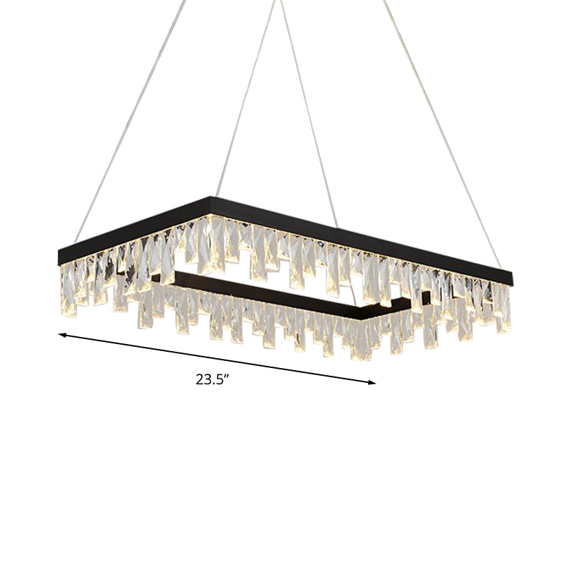 Rectangle Hanging Light Modern Crystal Block 16"/23.5" Wide LED Black Chandelier Lighting Clearhalo 'Ceiling Lights' 'Chandeliers' 'Modern Chandeliers' 'Modern' Lighting' 280930