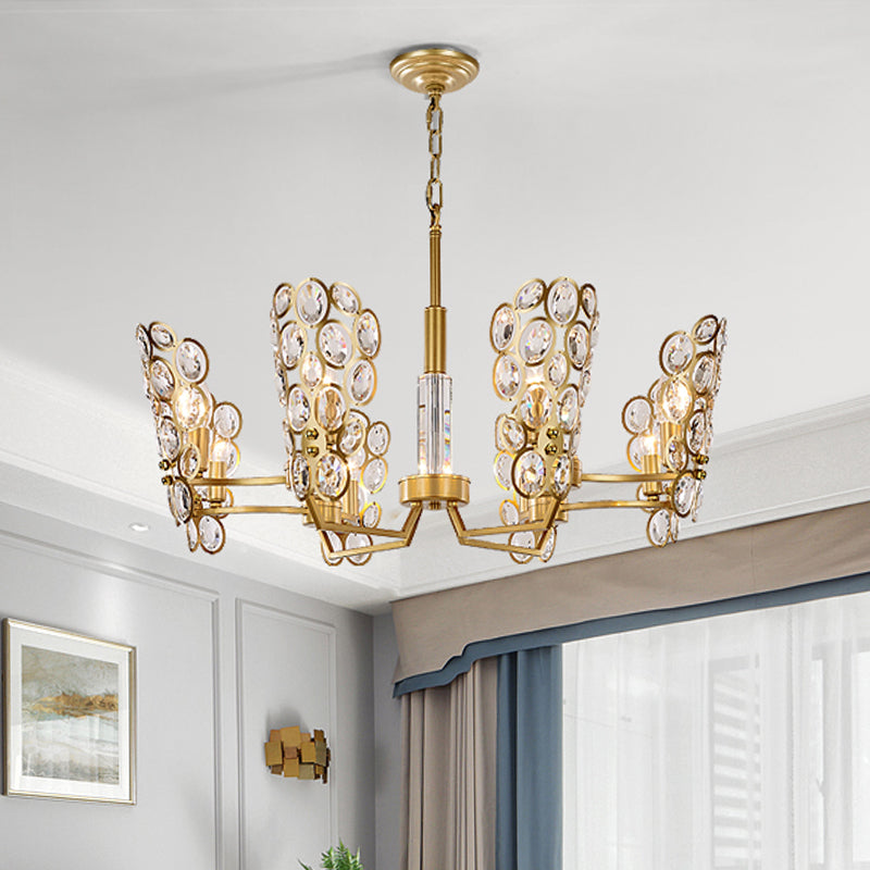 Brass Candelabra Suspension Pendant Postmodern 6 Heads Crystal Encrusted Ceiling Chandelier Clearhalo 'Ceiling Lights' 'Chandeliers' 'Modern Chandeliers' 'Modern' Lighting' 280942