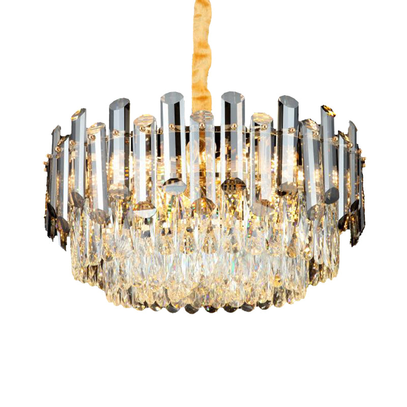 Drum Beveled Crystal Pendant Light Kit Postmodern 10 Heads Brass Chandelier Lighting Clearhalo 'Ceiling Lights' 'Chandeliers' 'Modern Chandeliers' 'Modern' Lighting' 280954