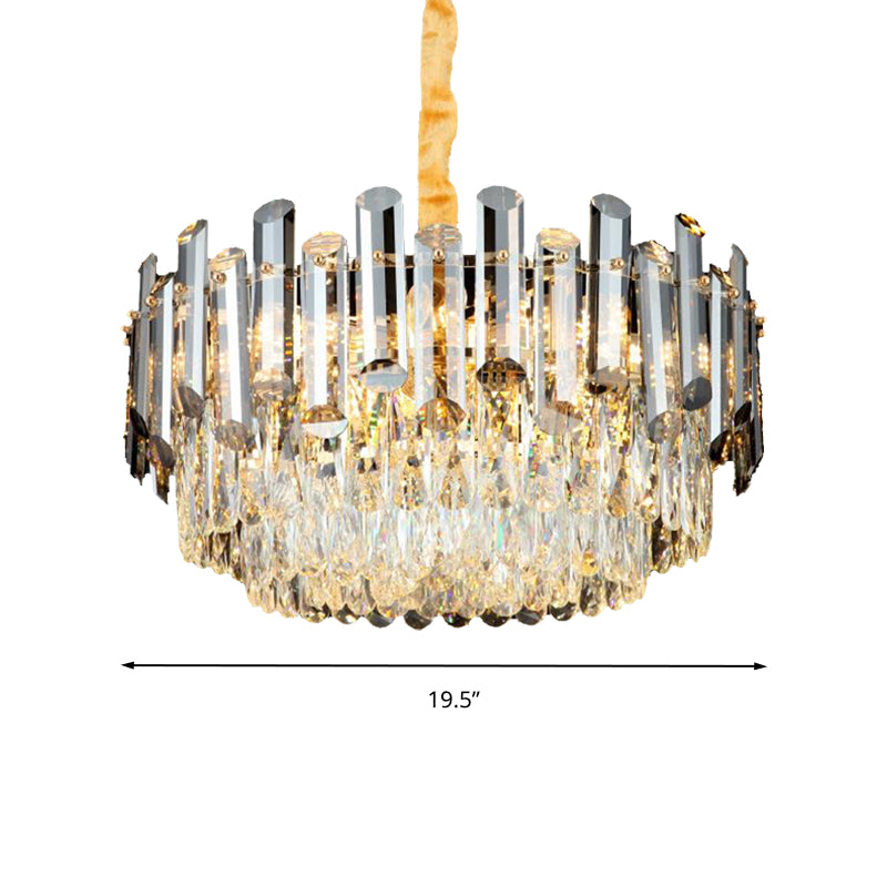 Drum Beveled Crystal Pendant Light Kit Postmodern 10 Heads Brass Chandelier Lighting Clearhalo 'Ceiling Lights' 'Chandeliers' 'Modern Chandeliers' 'Modern' Lighting' 280955