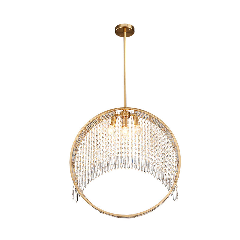 Brass Ring Hanging Light Fixture Postmodern 3 Heads Crystal Drop Ceiling Chandelier Clearhalo 'Ceiling Lights' 'Chandeliers' 'Modern Chandeliers' 'Modern' Lighting' 280991