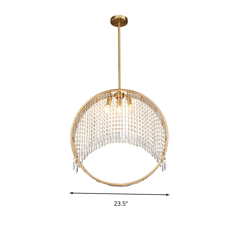 Brass Ring Hanging Light Fixture Postmodern 3 Heads Crystal Drop Ceiling Chandelier Clearhalo 'Ceiling Lights' 'Chandeliers' 'Modern Chandeliers' 'Modern' Lighting' 280992