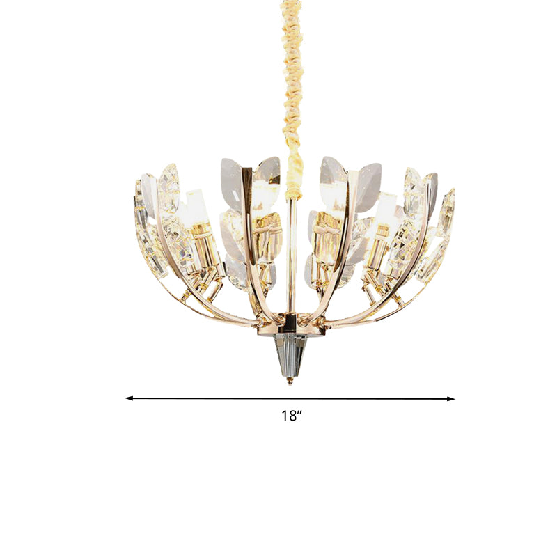 Modernism Curved Arm Hanging Ceiling Light Leaf Crystal 8/10 Heads Dining Room Chandelier Lamp in Brushed Brass, 18"/21.5" Wide Clearhalo 'Ceiling Lights' 'Chandeliers' 'Modern Chandeliers' 'Modern' Lighting' 281001