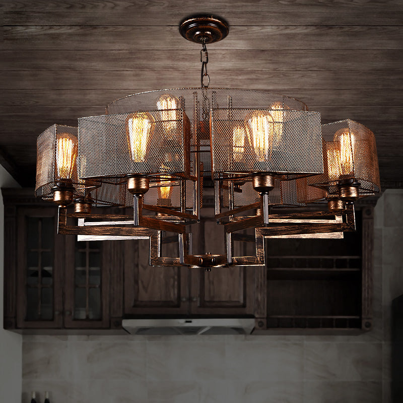 12-Light Half Round Frame Chandelier Farmhouse Style Rust Metallic Suspended Lighting Fixture Clearhalo 'Ceiling Lights' 'Chandeliers' Lighting' options 281005