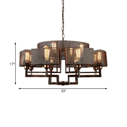 12-Light Half Round Frame Chandelier Farmhouse Style Rust Metallic Suspended Lighting Fixture Clearhalo 'Ceiling Lights' 'Chandeliers' Lighting' options 281008