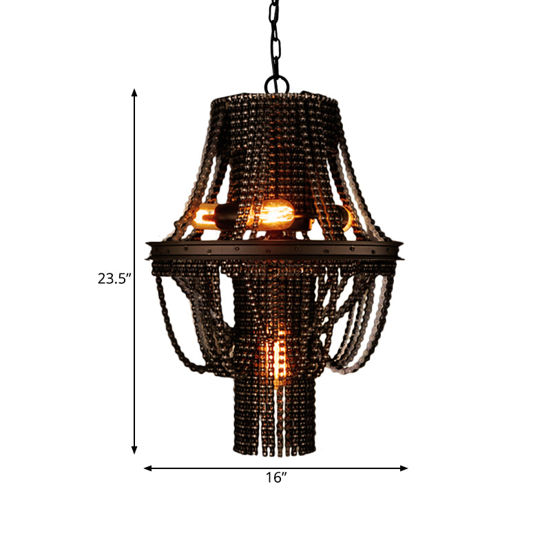 Iron Black Chandelier Pendant Bike Chain 4-Light Industrial Ceiling Light Fixture Clearhalo 'Ceiling Lights' 'Chandeliers' Lighting' options 281014