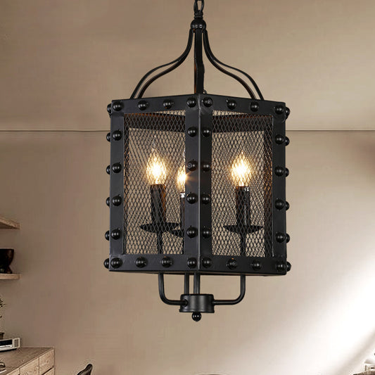 3 Lights Iron Ceiling Chandelier Vintage Style Black Faceted Frame Hanging Lamp Kit Clearhalo 'Ceiling Lights' 'Chandeliers' Lighting' options 281024