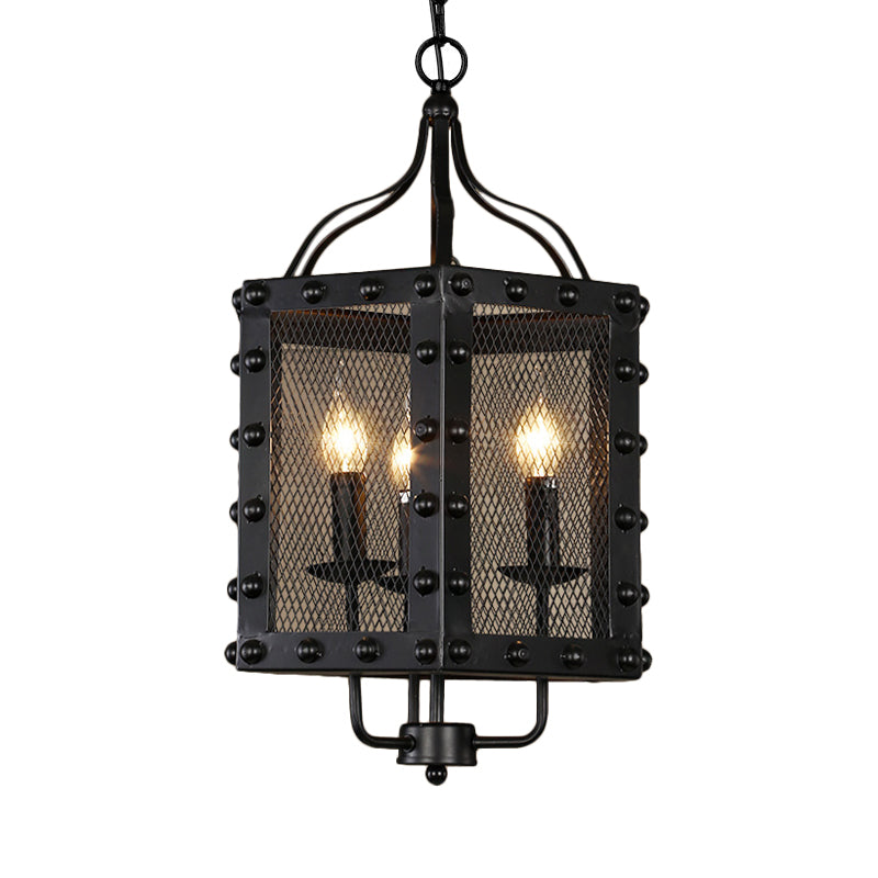 3 Lights Iron Ceiling Chandelier Vintage Style Black Faceted Frame Hanging Lamp Kit Clearhalo 'Ceiling Lights' 'Chandeliers' Lighting' options 281026